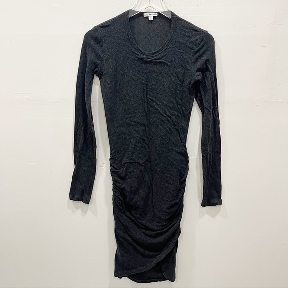 James Perse Long Sleeve Ruched Size Round Neck Wrap Front Dress Grey Size 2 - Picture 1 of 10